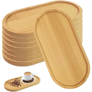 8 Stück Bambus Tablett Ovale 10 x 20 x 1 cm, Holztablett Klein Servierplatte Holz, Bambustablett Servierbrett Untersetzer Bambusuntersetzer für Tee Brot Kuchen Urlaubssnacks Kaffee