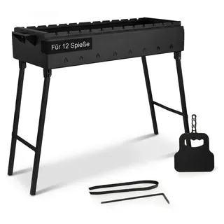 Klappbar Mangal Stahl 2,0mm für 12 Spieße 80cm Grillfächer Holzkohlegrill BBQ für Spieße oder Grillrost Schaschlik Shashlychnik Grill