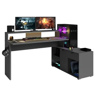 58 aufm Kessel Gaming Schreibtisch Pasha 11 Holznachbildung Grau