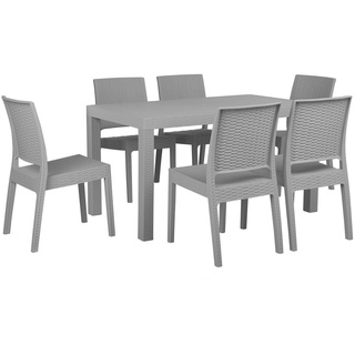 Gartenmöbel 6er Set Grau Tisch 80 x 140 cm in rechteckiger Form in Rattanoptik Modern