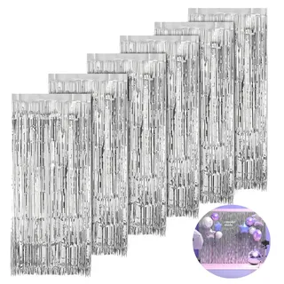 6 Stück Lametta Vorhang Silber, 1mx20m Glitzervorhang, Glitzer Vorhang Deko