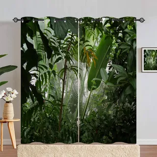 ANHOPE Tropisch Dschungel Regenwald Verdunklungsvorhänge mit Ösen Blickdichte Gardinen Blackout Curtain Thermo Vorhänge Weich Schlafzimmer Wohnzimmer Vorhang 2er Set H 229 x B 117 cm