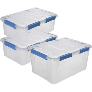 Kreher® Aufbewahrungsbox IP67 wasserdicht & staubdicht - stapelbare Kunststoffbox mit Deckel, UV-beständig, transparent für Haushalt, Garage, Werkstatt & Camping. (Set 6: 1 x 75L + 2 x 32L)