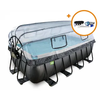 EXIT TOYS Black Leather Pool Set 400 x 200 x 122 cm inkl. Sandfilterpumpe und Abdeckung + Zubehörset