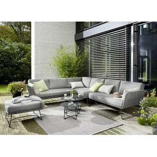 Diamond Garden Lounge-Set MILOS, Sofa + 2x Tisch + Hocker, Edelstahl Dunkelgrau / HPL / Rope Dark Grey / Sunproof (100 % Polypropylen)