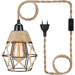 BORDEAG Hängelampes Mit Steckers,Vintage Hängelampe Mit Stecker Und 1,8 M Kabel,Vintage Plug In Hängelampe,Industrielle Lampe Mit Stecker Für Küche,Balkon,Gang,Bar,Wohnzimmer(Ohne Glühbirne)