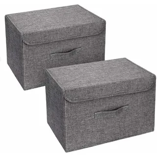 Set mit 2 waschbaren Aufbewahrungsboxen, faltbare Kleideraufbewahrung, Stoff-Aufbewahrungsbox mit Deckel und Griffen für Zuhause, Büro, Kinderzimmer,