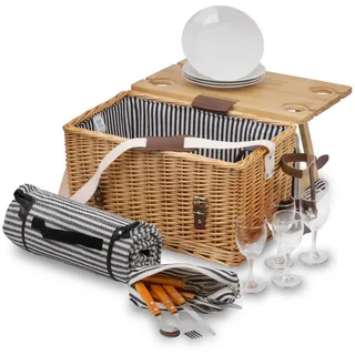 CampFeuer Picknickkorb 4 Personen mit Serviertisch und Geschirr-Set, 25-teilig, Weidenkorb (25 St) braun