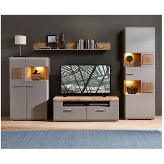 Lomadox Wohnwand FARO-36, (4-St), in basalt mit Absetzungen in Eiche Hirnholz Nb. 325/205/47 cm beige|grau