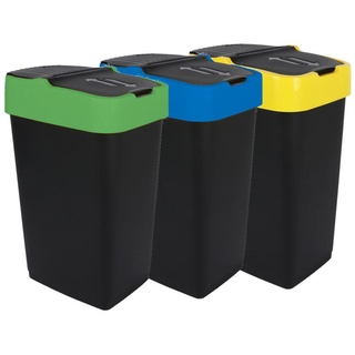 Abfalleimer mit Schwingdeckel - 3er Set - 60 Liter - jede Farbe 1x - Mülleimer Abfallbehälter Müllsammler