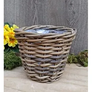 Pflanzkorb ø 26 cm rund aus Rattan - kein Kunststoff Blumen Garten Blumentopf