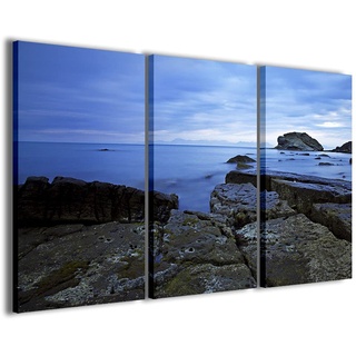 Stampe su Tela Leinwandbild, Jagged Sea Meer, modern, aus 3 Paneelen, fertig gerahmt, Canvas, fertig zum Aufhängen, 90 x 60 cm