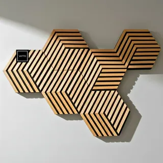 AKUSTIKPANEELE Holz HEXAGON WANDDEKO Holzpaneele Wand - 3D Wandpaneele HOLZ WANDDEKO Holz Wandpaneele HOLZ DEKO WAND Wandverkleidung Holz Akustikplatten Schallabsorber Schalldämmung Schallschutz