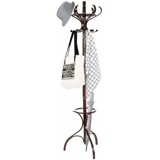 Costway Garderobenstaender Holz, Jackenstaender Mit 12 Haken, Kleiderstaender Mit Schirmstaender, Garderobe Standgarderobe 182cm Braun
