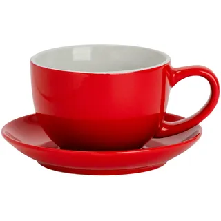 Argon Tableware 2-teiliges Cappuccino-Tassen- und Untertassen-Set - 250 ml - Rot - Teetassen- und Untertassen-Set, farbige Teetasse mit Untertasse, Kaffeetasse, Espressotasse