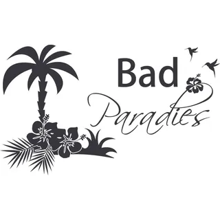 Wandtattoo Badezimmer Sprüche Paradies mit Palme Wandtattoos Aufkleber Bad Deko, Wandsticker selbstklebend für Fliesen und Wand, Türaufkleber, 50x30cm, 073 dunkelgrau
