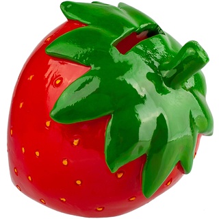 XL große - Spardose - Erdbeere - mit Verschluß - stabile Sparbüchse - 10 cm - aus Kunstharz/Polystone - für Kinder & Erwachsene/Sparschwein/lustig witzi..