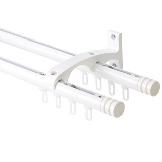DécoProfi Innenlaufschiene Gardinenstangen Set 2-läufig, Endkappe mit Rille, Ø 20 mm, Wandträger, verschraubt, Aluminium / Zinkguss, Set komplett weiß Ø 20 mm x 160 cm
