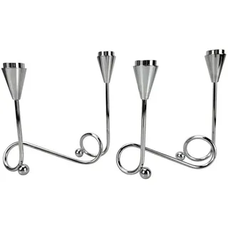 Online-Fuchs Kerzenhalter für je 2 Stabkerzen - moderner geschwungener Kerzenständer aus Metall (Rosé oder Silber, insgesamt für 4 Stabkerzen, auch als Adventskranz nutzbar), moderne und zeitlose Tischdekoration silberfarben