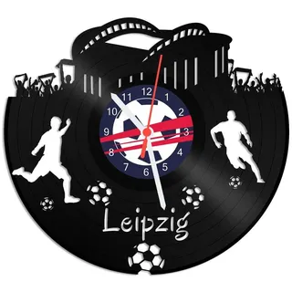 GRAVURZEILE Wanduhr Schallplattenuhr Leipzig - 100% Vereinsliebe - Fußball - schwarz