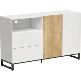 HOMCOM Sideboard Moderner Aufbewahrungsschrank mit 2 Soft-Close-Türen und 2 Schubladen, Beistellschrank mit Offenem Fach für TV, Wohnzimmer, Küche, Esszimmer, Büro, 140x40x85 cm, Weiß   Aosom