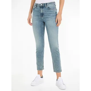 Slim-fit-Jeans TOMMY HILFIGER Gr. 28, Länge 32, blau (light blue) Damen Jeans Röhrenjeans mit Logotpatch