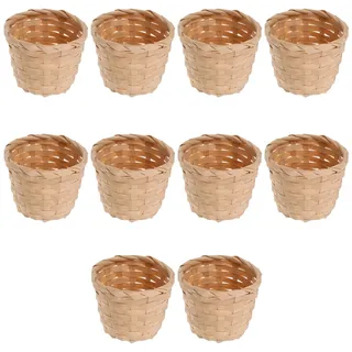 Cabilock 10 Stücke Mini Körbe Geflochten, Miniatur Geflochtener Aufbewahrungskorb Blumentopf aus Bambus, Landhausstil Lagerkörbe für Gastgeschenke Hochzeit Basteln und Kleine Gegenstände, 7.5X7.5X6cm