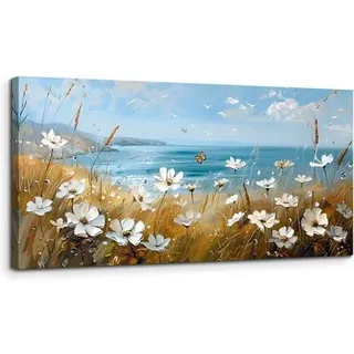 Leinwandbild Blumenmeer Ozean Blumenmeer am Meer 100L x 50B cm