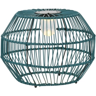 Outsunny Solarleuchte, Rattan Solarlampe, Wasserdichte Wegleuchte mit Lichtsensor, Automatische LED Gartenlampe mit Trommel-Design für Balkon, Terrasse, Hof, Stahl Grün