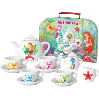 Kinder Teeservice Spielkoffer Teeset Meerjungfrau Spielzeug Porzellangeschirr 13 -TLG - CH12094