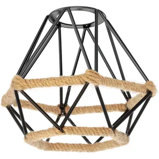 ledscom.de Käfig Lampenschirm mit Hanfseil, Diamant, schwarz, 155mm Ø