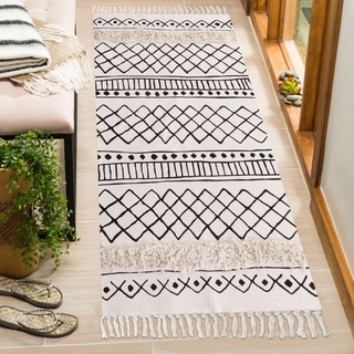 SHACOS Boho Teppich Läufer Beige Baumwollteppich Waschbar Modern Baumwolle 60x90 cm Flur Bettvorleger Schlafzimmer für Wohnzimmer, Küche