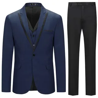 Allthemen Anzug (3 tlg) Slim Fit Elegante Anzüge mit Spitzen Revers blau 56