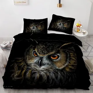 ROUSKI Bettwäsche Eule 135x200 cm 2teilig 100% Leicht Mikrofaser Kinderbettwäsche Vintage Eule Bettbezug mit Reißverschluss 3D Motiv Zimmer Dekor Bettwäsche-Sets mit Kissenbezüge 80x80