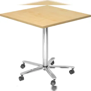 bümö Säulenhubtisch höhenverstellbar, Stehtisch Büro, Bistrotisch eckig 80 x 80 cm - Besprechungstisch Ahorn, Stehtisch Holz-Platte, Säule aus Metall