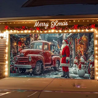 Weihnachts-Garagentor-Abdeckung Dekorationen Feiertags-Garagentor-Banner, Winterlicher Weihnachtsmann Schneemann Weihnachts-Garagentor-Wandbild Hintergrund für Outdoor Indoor Zuhause Feiertagsparty
