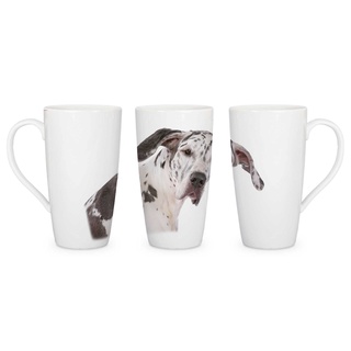 Merchandise for Fans Latte Macchiato Becher Kaffeebecher aus Keramik mit Fotodruck - 450ml - Motiv: Hund Deutsche Dogge |001