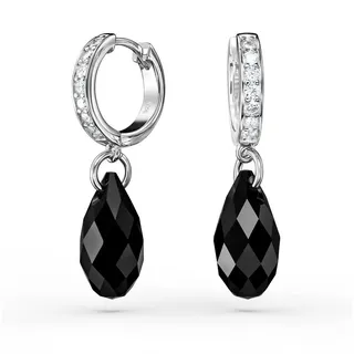 Schöner-SD Paar Ohrhänger Creolen Tropfen-Kristall 17mm Hängeohrringe Damen 925 Silber Rhodium, mit Markenkristall schwarz