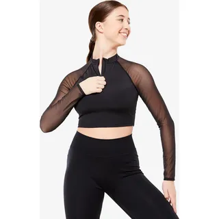 Crop Top Modern Dance Damen langarm mit Bustier - schwarz