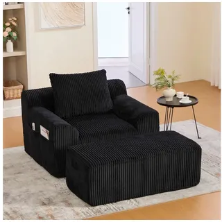 BlingBin Loungesessel Sofasessel mit Seitentaschen und Kissen, Sitzsacksofa (Loungesofa, 1-St., mit Steigbügeln), Moderner gepolsterter Sessel, weicher Sofasessel ohne Knochen schwarz