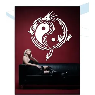 Indigos UG - Wandtattoo Wohnzimmer - Wandaufkleber Drache Jing Jang China Japan 40x 35, schwarz w006 Drachen - Aufkleber Kinderzimmer Schlafzimmer Küche Badezimmer Büro Dekoration
