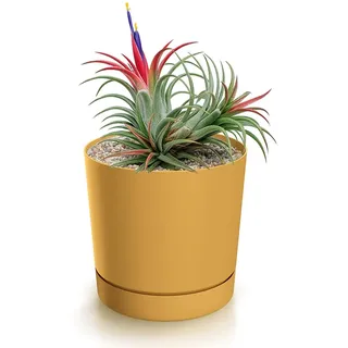 magubo Blumentopf mit Untersetzer, Übertöpfe für Zimmerpflanzen, Pflanzkübel, Übertopf Groß, 35 cm Durchmesser, Elegantes Design für Innen- und Außenbereich (Gelb, 350)
