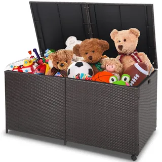 COSTWAY XXL Gartenbox mit 662 L Fassungsvermögen, Aufbewahrungsbox aus Rattan mit Reißverschluss & 2 Universalrädern, Kissenbox Gartenschrank Gartentruhe wetterfest für Garten, Hinterhof