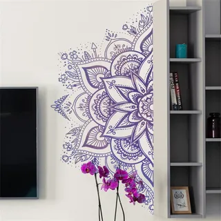 Mandala Wandtattoo Wandsticker, Boho Indisch Mandala Lotus Wandtattoo, Hallo Blume Wandaufkleber Kunst Wandbild Wohnzimmer Yoga Schlafzimmer (Lila 1171)