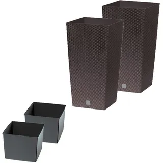 2er-Set XXL Pflanzsäule in Rattanoptik, ca. 95 Liter ca. 39 x 39 x 75,5 cm - Braun