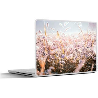 MuchoWow Wandsticker Gras - Sonne - Winter - Schnee (1 St), Selbstklebendes Laptop Folien Cover, Sticker, Schutz vor Kratzern bunt