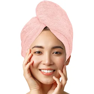 LUXTOGO Premium Haarturban-Handtuch, 100% Baumwolle, Hochwertiges Turban-Handtuch Mit Knopf Und Gummizug, Supersaugfähiges Kopf-Turban (1 STK Rosa)