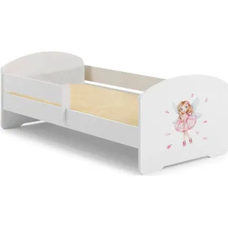 Kinderbett Dorian, Kinderbett für Schlafzimmer, Einzelbett mit Kommoden, Struktur mit ausziehbarem Bett, 85x164 h63 cm, Weiß mit Fee - Weiß