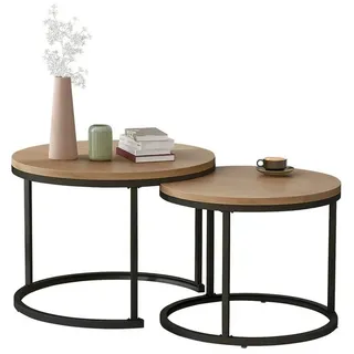 Merax Couchtisch Set rund Satztisch Wohnzimmertisch 1,5 cm Platte, Set rund Satztisch Wohnzimmertisch 1,5 cm Platte, aus Holz, Industrial beige