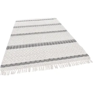 THEKO Wollteppich THEKO "Visby - 915", weiß (wollweiß), B:190cm H:10mm L:290cm, Schurwolle, Teppiche, Fransenteppich, reine Wolle, handgewebt, Scandi Design, mit Fransen